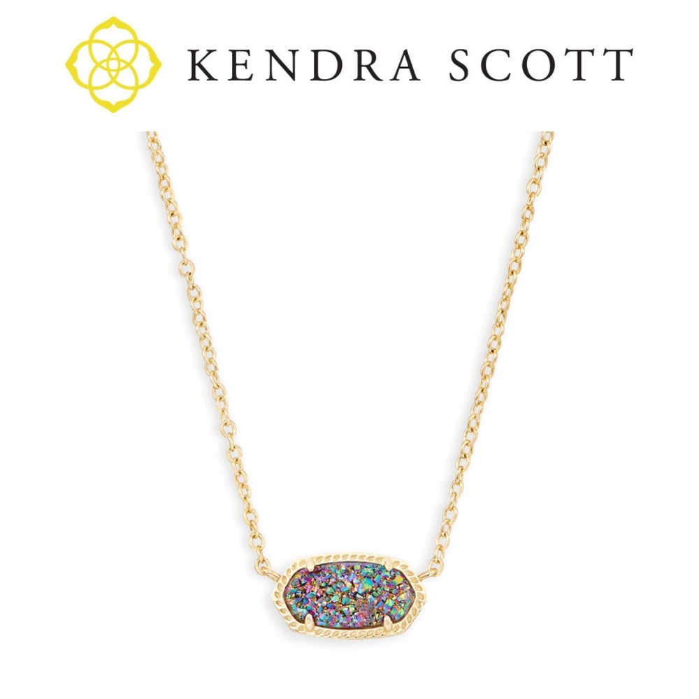 🆕️ Kendra Scott Elisa Gold Pendant Necklace in Multi Colored Drusy